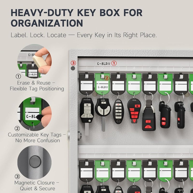 WeHere Key Lock Box Wall Mount, 48 Key Cabinet Security Combination Lockbox with Key Tags, Digital Code Heavy Duty Key Organizer Storage,Key Management for Garage,Office,Holtel,School,Store - Image 3